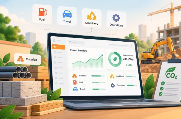 Measuring project carbon emissions across materials transport and on-site machinery on a unified web platform
