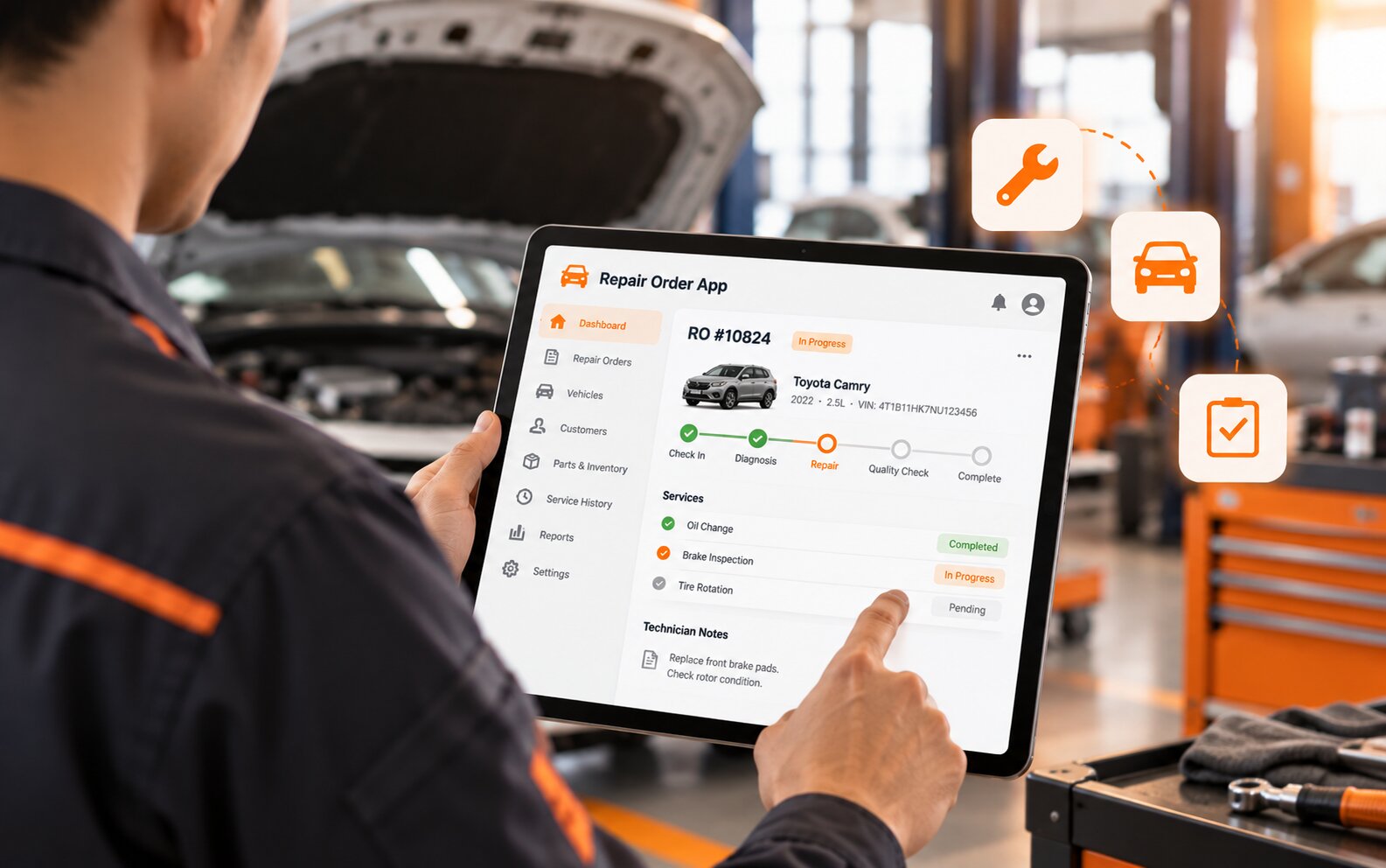 Digital repair order app for automotive dealers